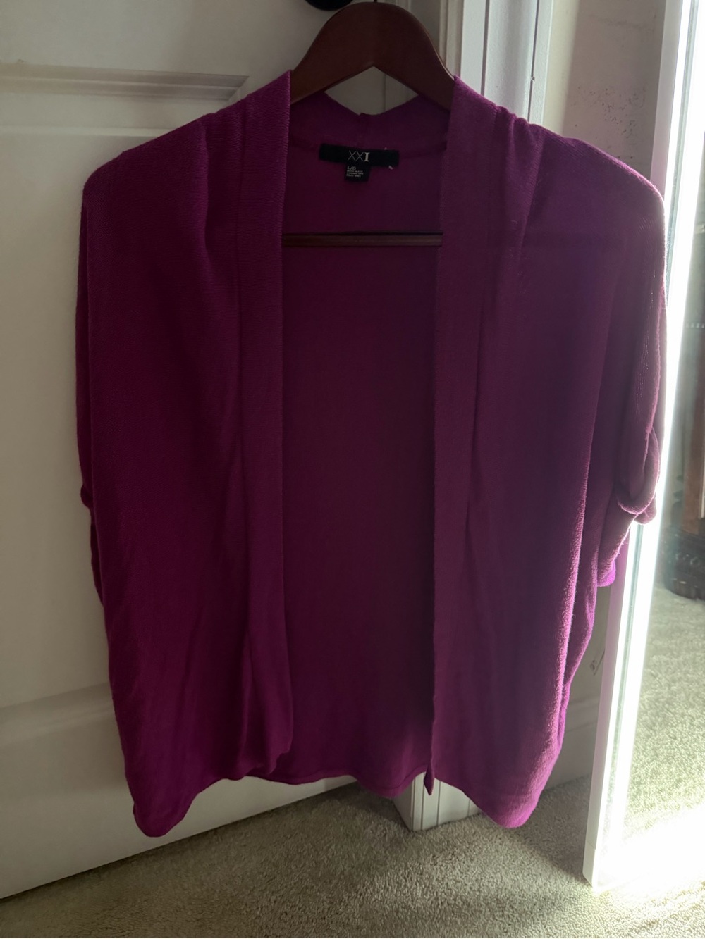 Forever 21 Open-Front Short Sleeve Cardigan - Magenta